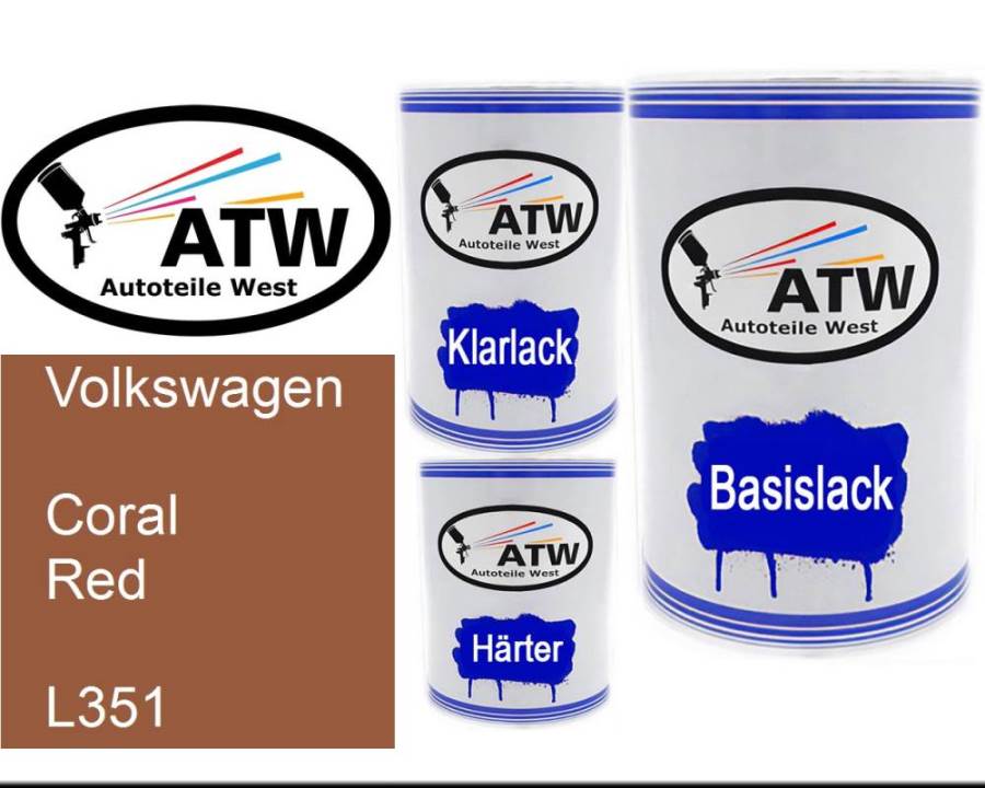 Volkswagen, Coral Red, L351: 500ml Lackdose + 500ml Klarlack + 250ml Härter - Set, von ATW Autoteile West.
